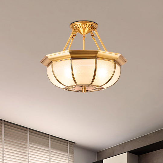 Colonial Oval Ceiling Light Fixture with Cream Glass and Brass Semi-Mount Lighting - Ideal for Bedroom (3/4/6 Bulbs, 14"/18"/23.5" W)