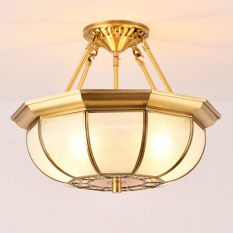 Colonial Oval Ceiling Light Fixture with Cream Glass and Brass Semi-Mount Lighting - Ideal for Bedroom (3/4/6 Bulbs, 14"/18"/23.5" W)