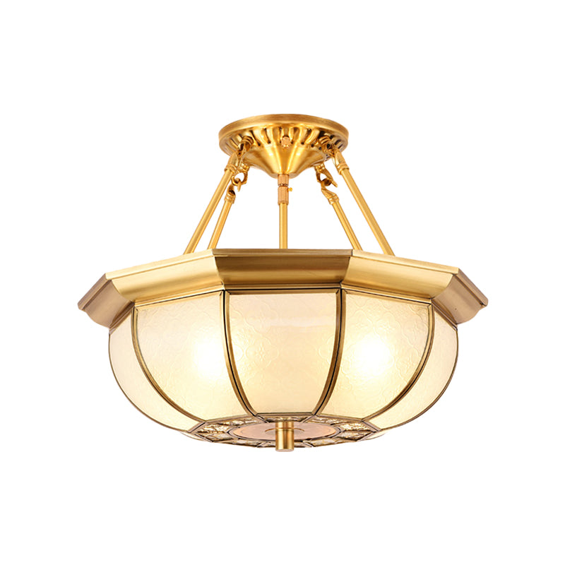 Colonial Oval Ceiling Light Fixture with Cream Glass and Brass Semi-Mount Lighting - Ideal for Bedroom (3/4/6 Bulbs, 14"/18"/23.5" W)