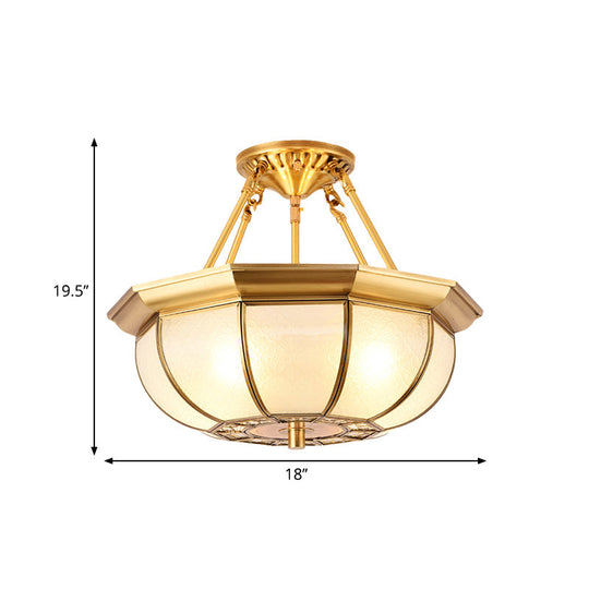 Colonial Oval Ceiling Light Fixture with Cream Glass and Brass Semi-Mount Lighting - Ideal for Bedroom (3/4/6 Bulbs, 14"/18"/23.5" W)