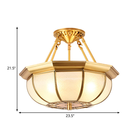 Colonial Oval Ceiling Light Fixture with Cream Glass and Brass Semi-Mount Lighting - Ideal for Bedroom (3/4/6 Bulbs, 14"/18"/23.5" W)