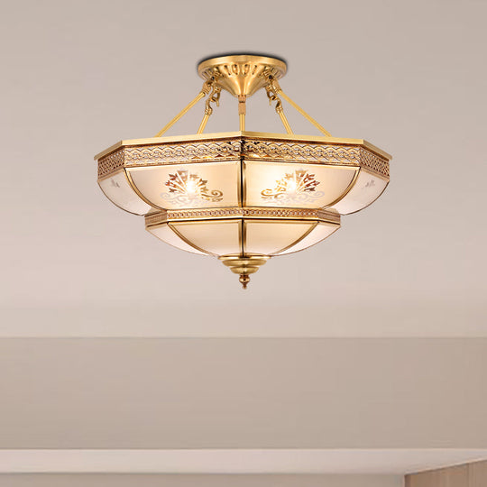 Colonial Ivory Glass Ceiling Light with Brass Mount for Living Room