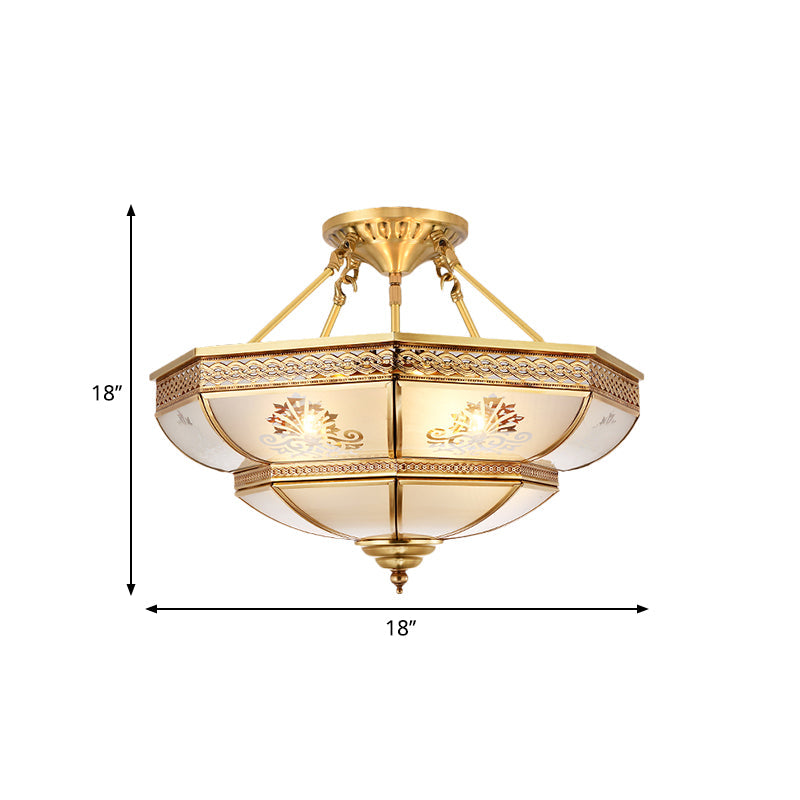 Colonial Ivory Glass Ceiling Light with Brass Mount for Living Room