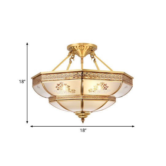 Colonial Ivory Glass Ceiling Light With Brass Mount For Living Room