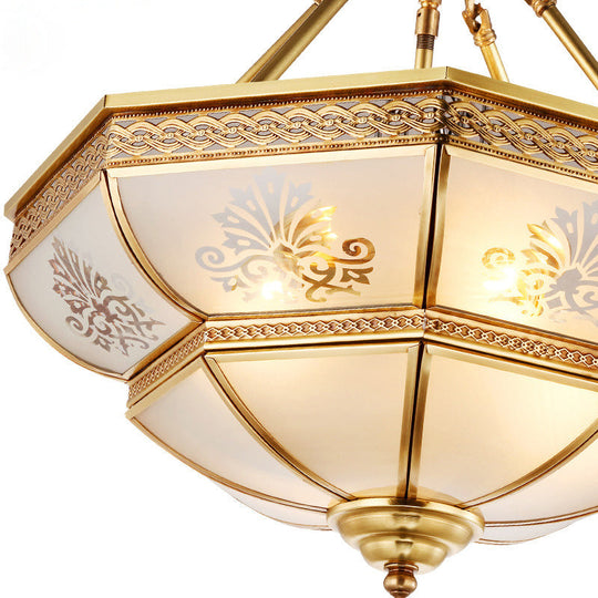 Colonial Ivory Glass Ceiling Light with Brass Mount for Living Room