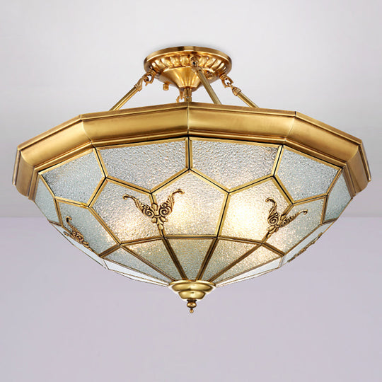 Colonial Seeded Glass Semi-Flush Mount Ceiling Light Fixture - Brass, 4/6 Bulbs - 19.5"/25.5" W