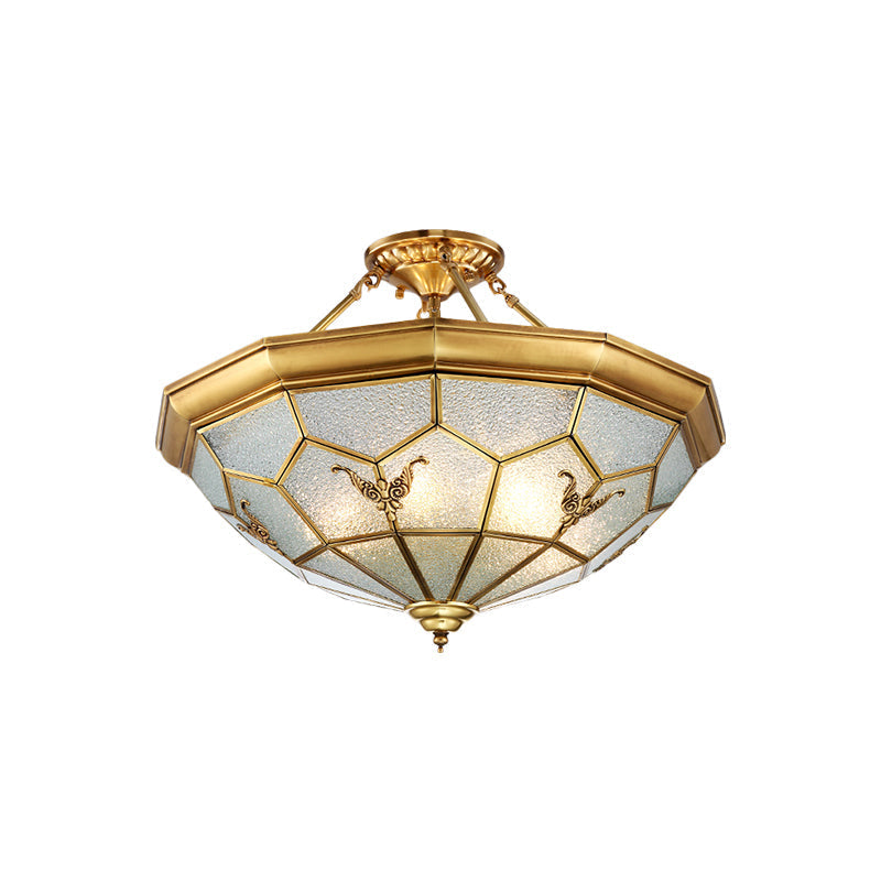 Colonial Seeded Glass Semi-Flush Mount Ceiling Light Fixture - Brass, 4/6 Bulbs - 19.5"/25.5" W