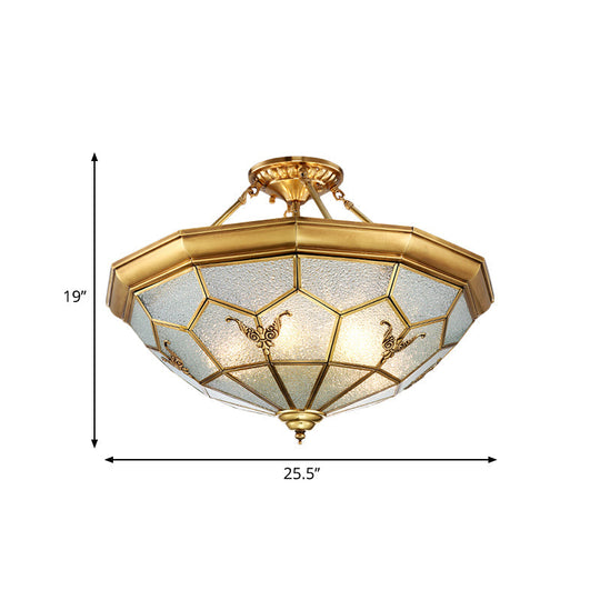 Colonial Seeded Glass Semi-Flush Mount Ceiling Light Fixture - Brass, 4/6 Bulbs - 19.5"/25.5" W