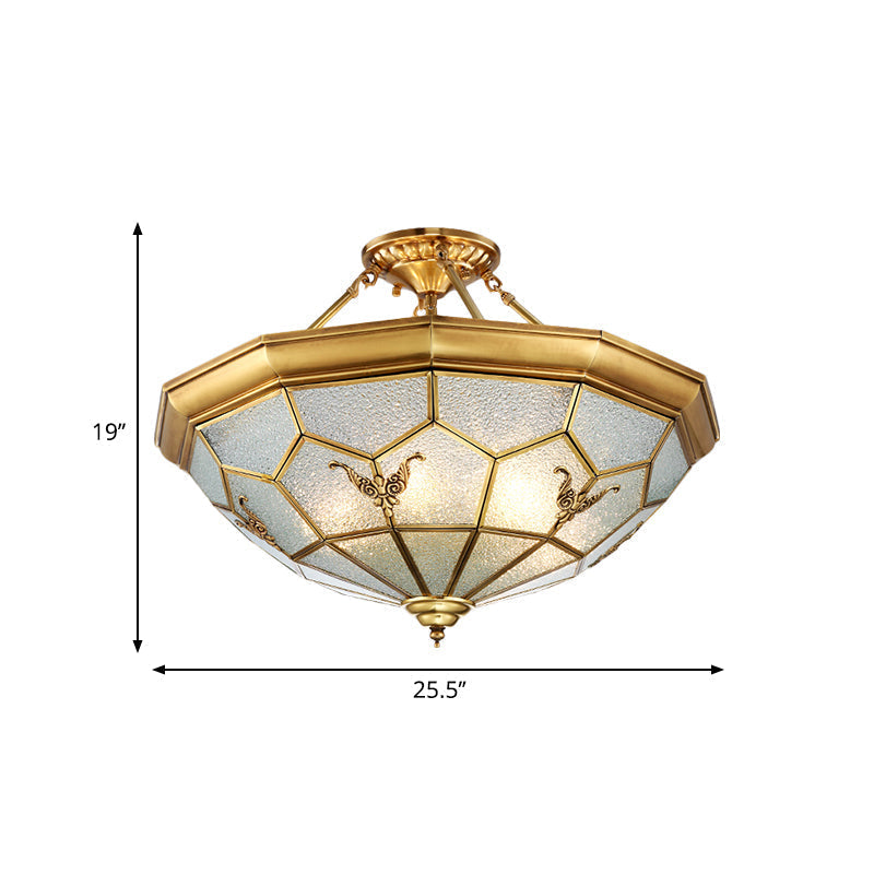 Colonial Seeded Glass Semi-Flush Mount Ceiling Light Fixture - Brass 4/6 Bulbs 19.5/25.5 W