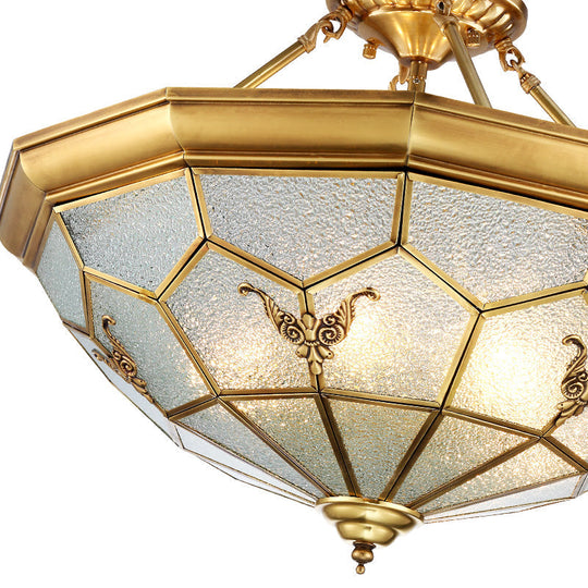 Colonial Seeded Glass Semi-Flush Mount Ceiling Light Fixture - Brass, 4/6 Bulbs - 19.5"/25.5" W