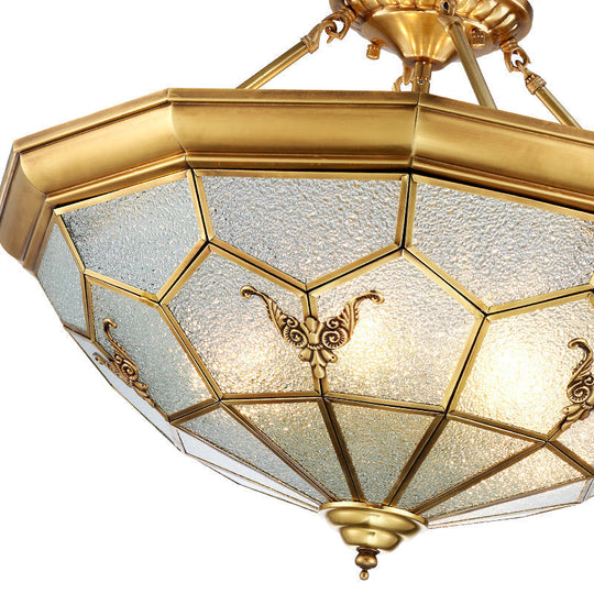 Colonial Seeded Glass Semi-Flush Mount Ceiling Light Fixture - Brass 4/6 Bulbs 19.5/25.5 W