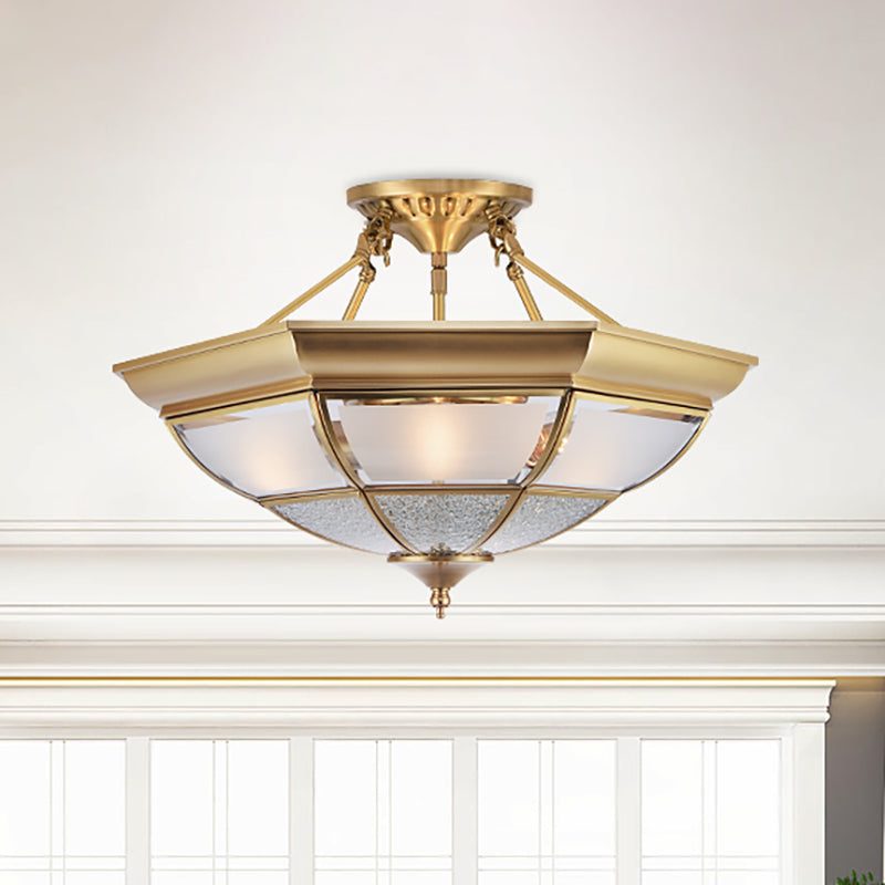 Colonial Brass Semi-Flush Ceiling Light with 3/4 White Glass, 16"/19.5" Width for Living Room