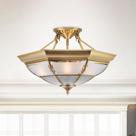 Colonial Brass Semi-Flush Ceiling Light With 3/4 White Glass 16/19.5 Width For Living Room / 16