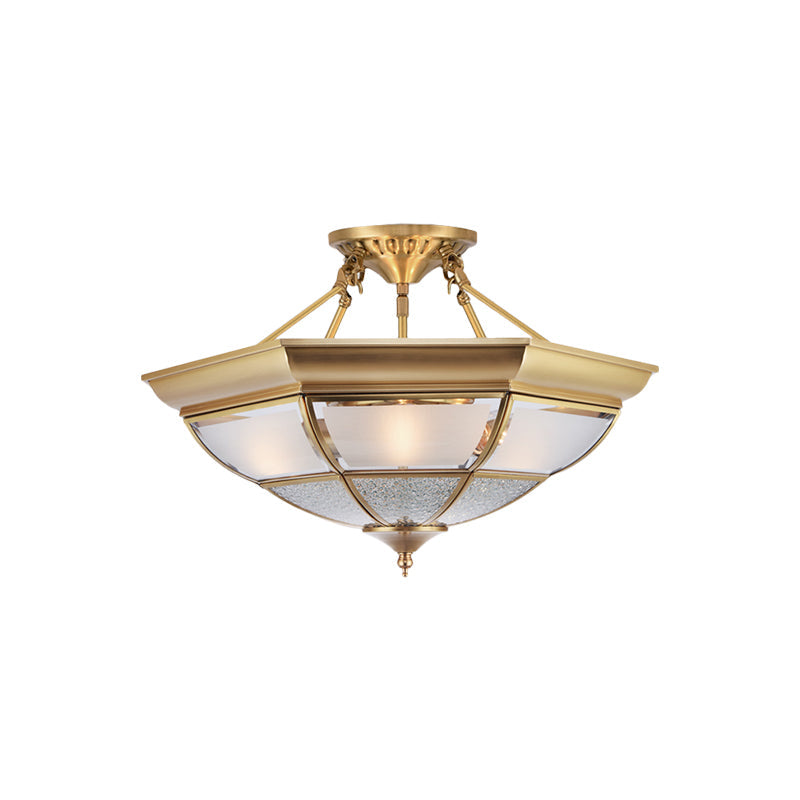 Colonial Brass Semi-Flush Ceiling Light with 3/4 White Glass, 16"/19.5" Width for Living Room