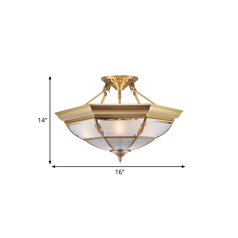 Colonial Brass Semi-Flush Ceiling Light with 3/4 White Glass, 16"/19.5" Width for Living Room