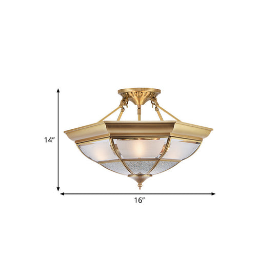 Colonial Brass Semi-Flush Ceiling Light with 3/4 White Glass, 16"/19.5" Width for Living Room