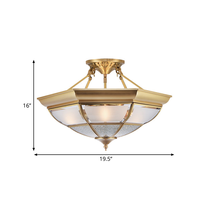 Colonial Brass Semi-Flush Ceiling Light with 3/4 White Glass, 16"/19.5" Width for Living Room