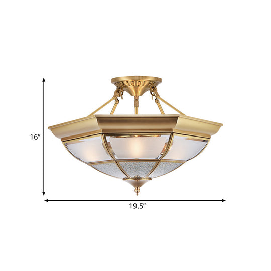 Colonial Brass Semi-Flush Ceiling Light with 3/4 White Glass, 16"/19.5" Width for Living Room