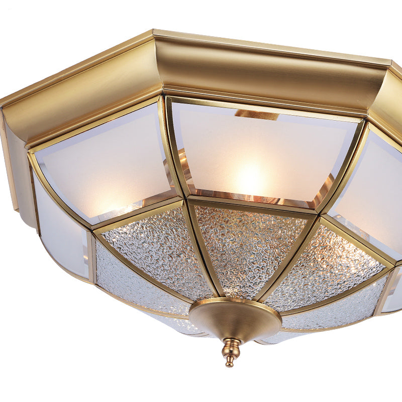 Colonial Brass Semi-Flush Ceiling Light with 3/4 White Glass, 16"/19.5" Width for Living Room