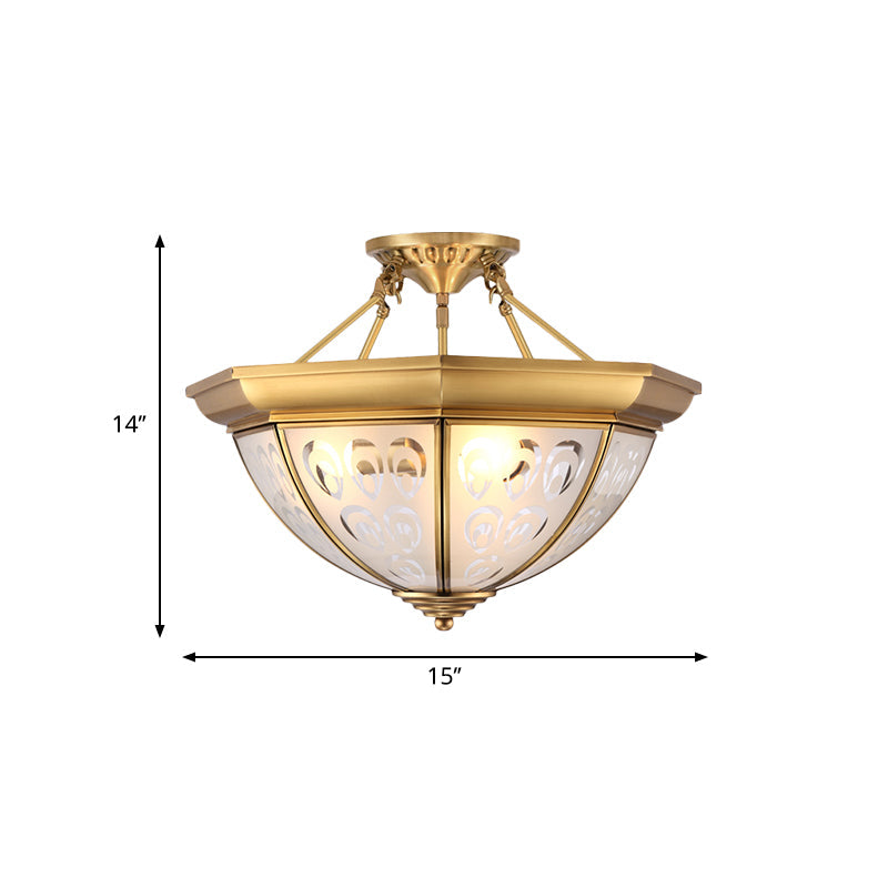 Colonial Dome Ceiling Light Fixture - Opal Glass Semi Flush Chandelier in Brass - 15"/19" - 3/4 Bulbs - Ideal for Living Room