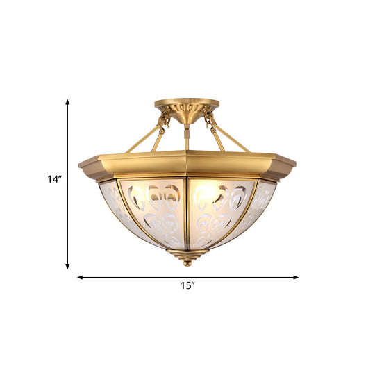 Colonial Dome Ceiling Light Fixture - Opal Glass Semi Flush Chandelier In Brass 15/19 3/4 Bulbs