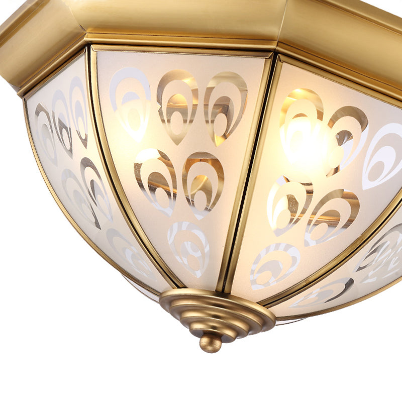 Colonial Dome Ceiling Light Fixture - Opal Glass Semi Flush Chandelier In Brass 15/19 3/4 Bulbs