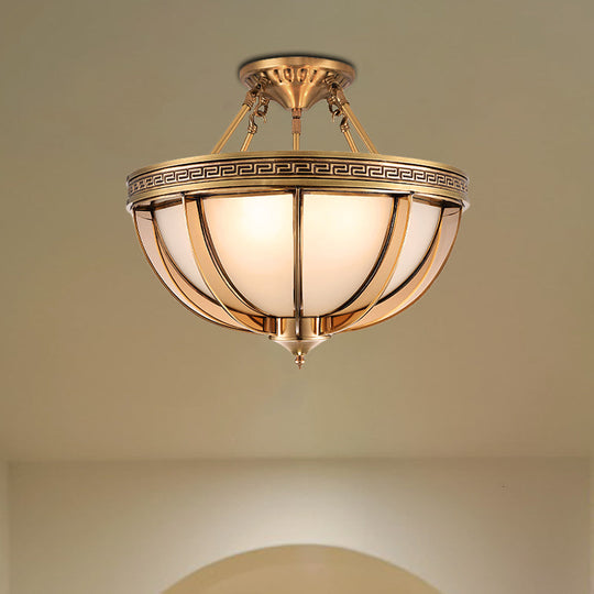 Ivory Glass Bowl Ceiling Lighting Colonial Semi Flush Mount - 16.5"/20.5" W - Brass - 3/4 Heads - Living Room Light Fixture