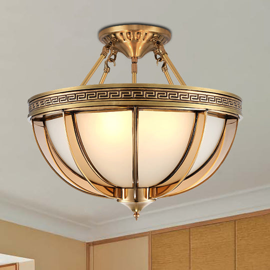 Ivory Glass Bowl Ceiling Lighting Colonial Semi Flush Mount - 16.5"/20.5" W - Brass - 3/4 Heads - Living Room Light Fixture