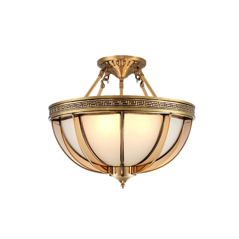 Ivory Glass Bowl Ceiling Lighting Colonial Semi Flush Mount - 16.5"/20.5" W - Brass - 3/4 Heads - Living Room Light Fixture