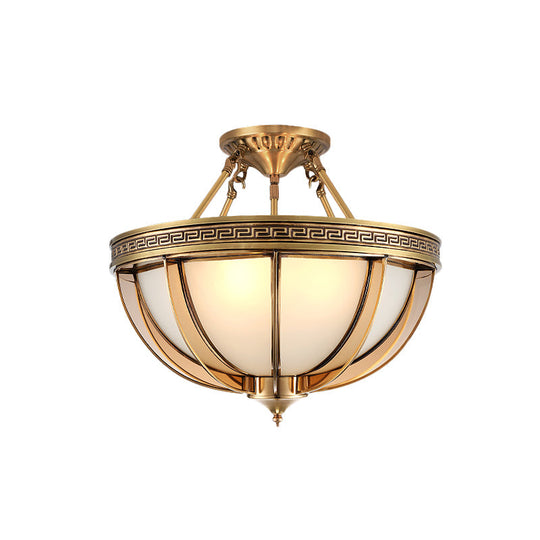 Ivory Glass Bowl Ceiling Lighting Colonial Semi Flush Mount - 16.5"/20.5" W - Brass - 3/4 Heads - Living Room Light Fixture