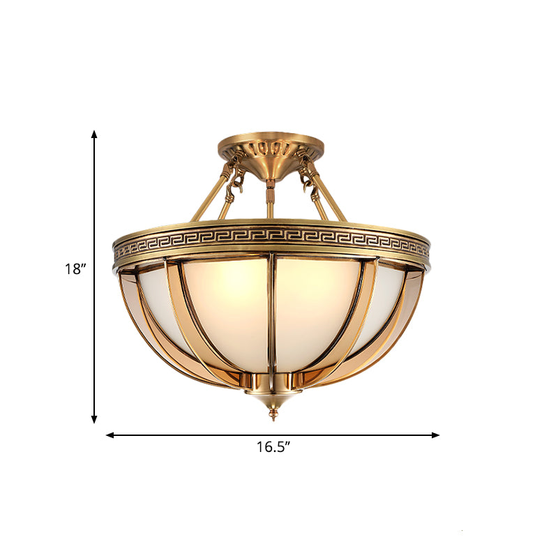 Ivory Glass Bowl Ceiling Lighting Colonial Semi Flush Mount - 16.5"/20.5" W - Brass - 3/4 Heads - Living Room Light Fixture