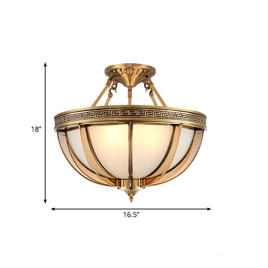 Ivory Glass Bowl Ceiling Lighting Colonial Semi Flush Mount - 16.5/20.5 W Brass 3/4 Heads Living