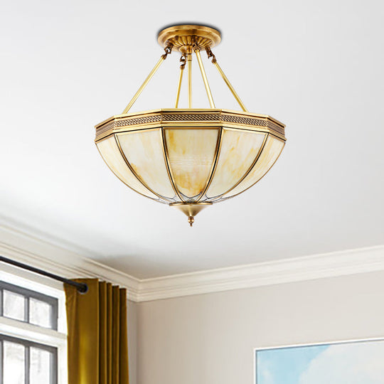 Colonial Brass Semi Flush Ceiling Light with Sandblasted Glass Bowl - 14"/18" for Living Room