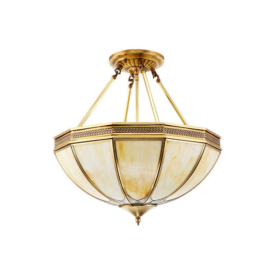 Colonial Brass Semi Flush Ceiling Light with Sandblasted Glass Bowl - 14"/18" for Living Room