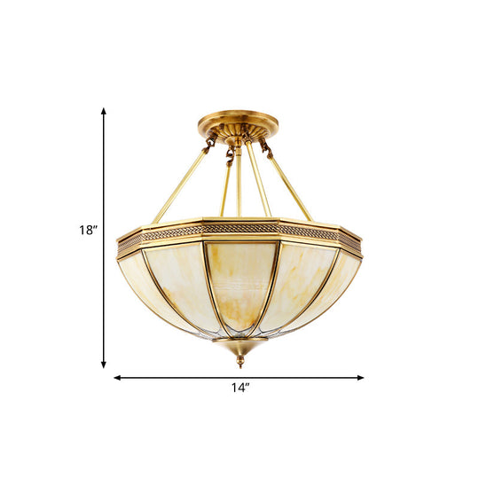 Colonial Brass Semi Flush Ceiling Light with Sandblasted Glass Bowl - 14"/18" for Living Room