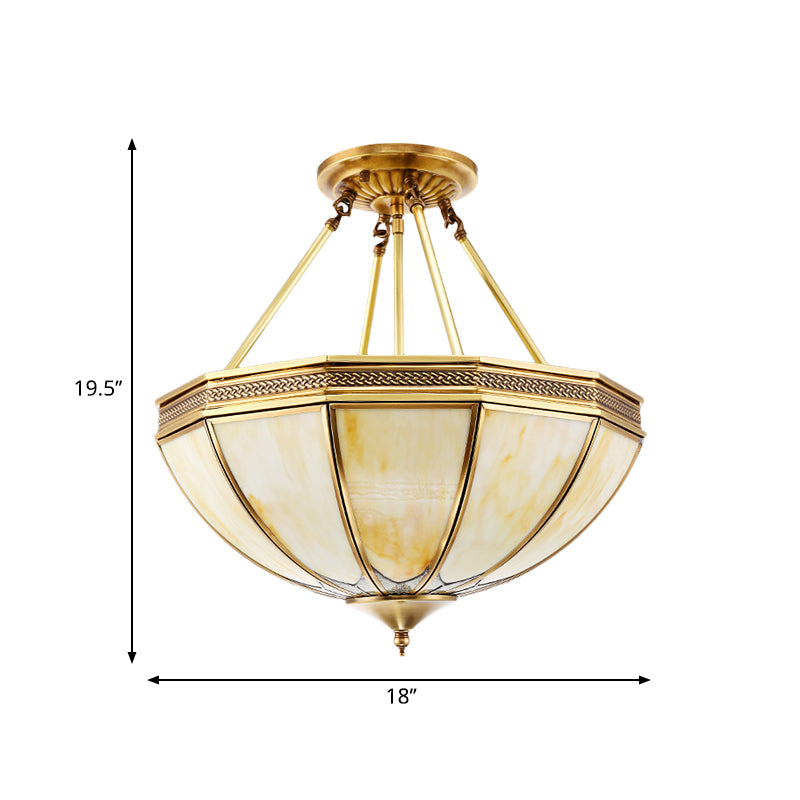 Colonial Brass Semi Flush Ceiling Light with Sandblasted Glass Bowl - 14"/18" for Living Room