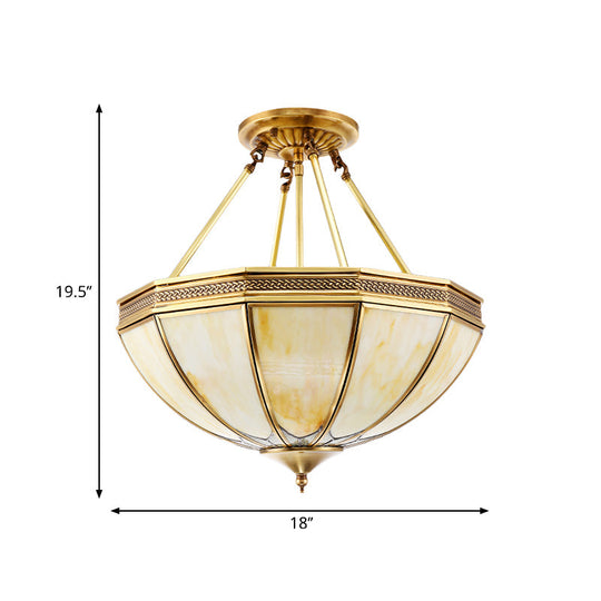 Colonial Brass Semi Flush Ceiling Light with Sandblasted Glass Bowl - 14"/18" for Living Room