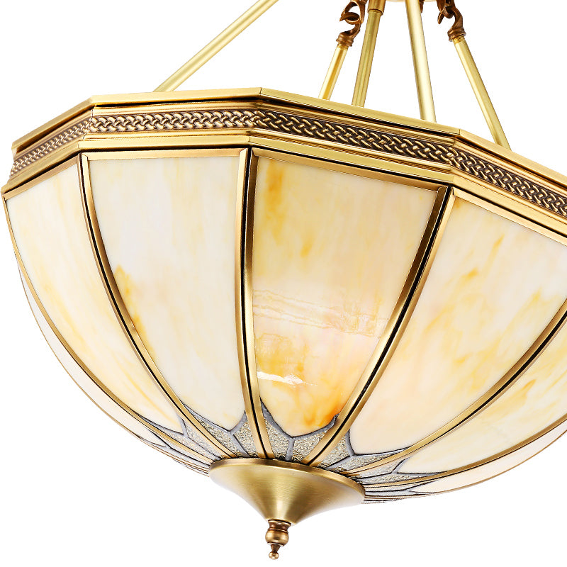 Colonial Brass Semi Flush Ceiling Light with Sandblasted Glass Bowl - 14"/18" for Living Room