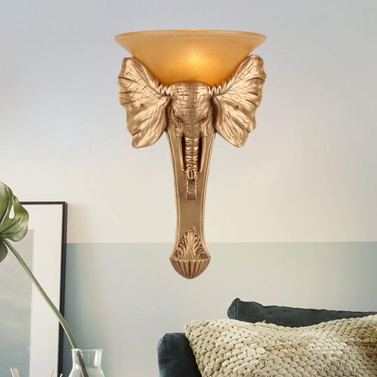 Colonial Style Gold Elephant Resin Wall Sconce - Flush Mount Light