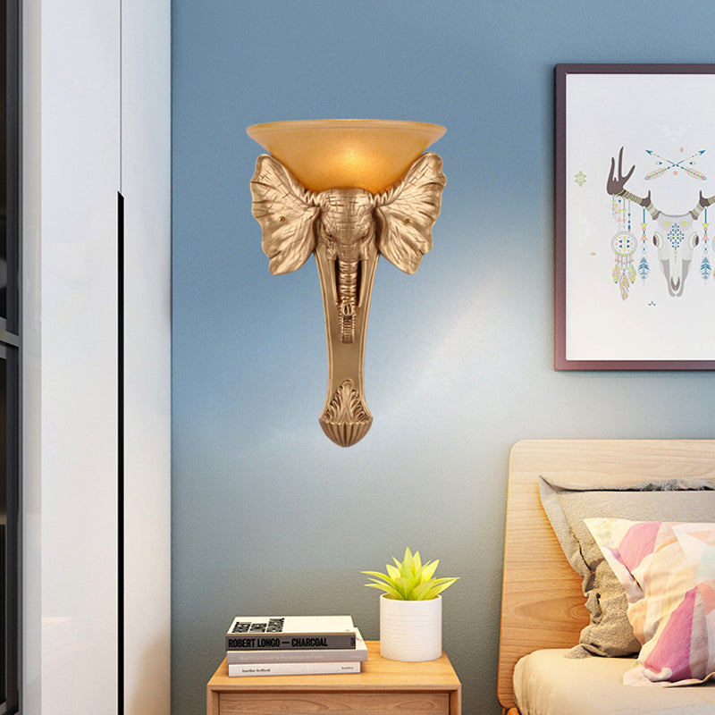 Colonial Style Gold Elephant Resin Wall Sconce - Flush Mount Light