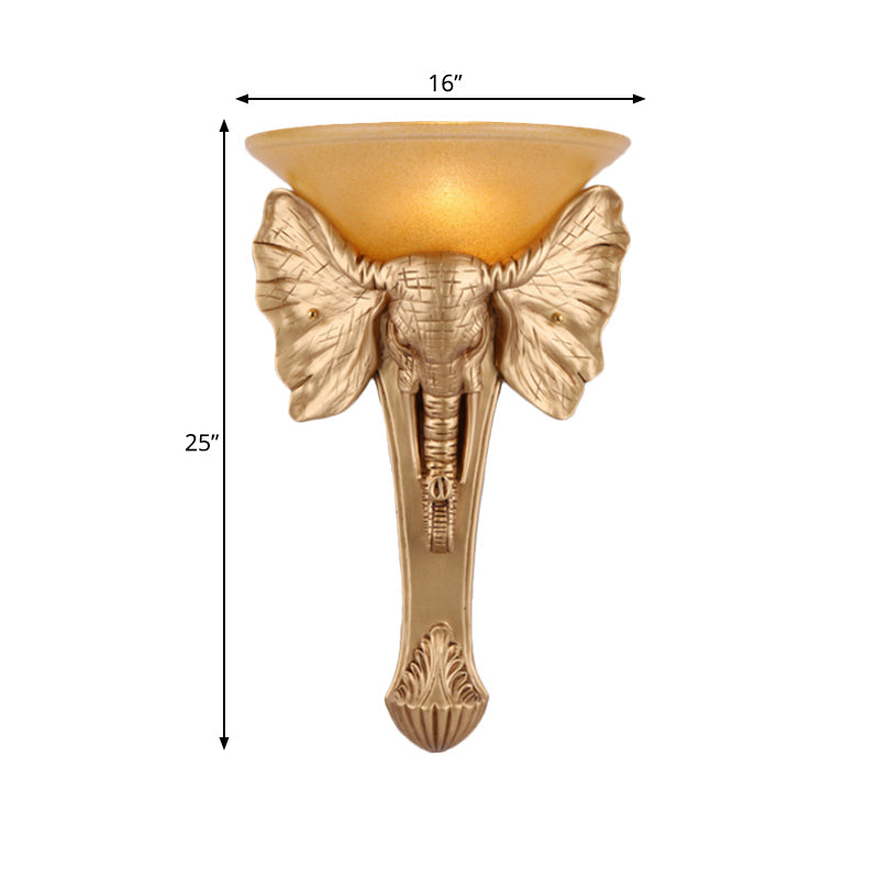 Colonial Style Gold Elephant Resin Wall Sconce - Flush Mount Light