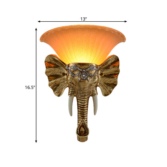 Modern Amber Glass Sconce With Gold Elephant Accent