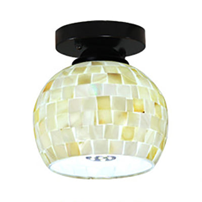 Beige Geometric Tiffany Mosaic Glass Flush Mount Ceiling Light with 1 Bulb - Unique & Stylish Design