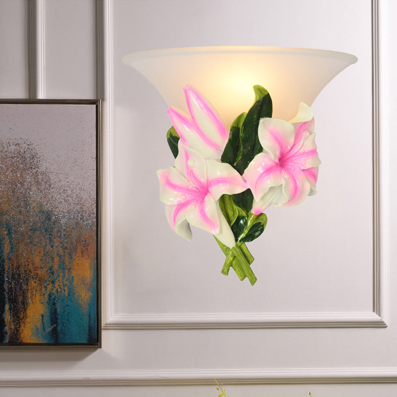 Modern Pink Floral Wall Sconce: Exquisite Resin Lamp With Flush Mount