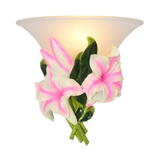 Modern Pink Floral Wall Sconce: Exquisite Resin Lamp With Flush Mount