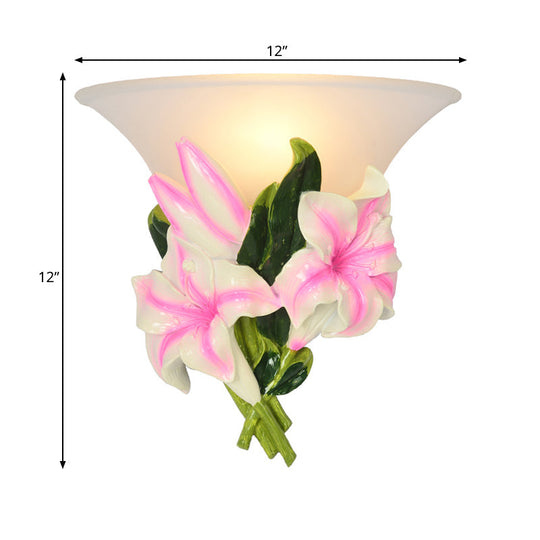 Modern Pink Floral Wall Sconce: Exquisite Resin Lamp With Flush Mount