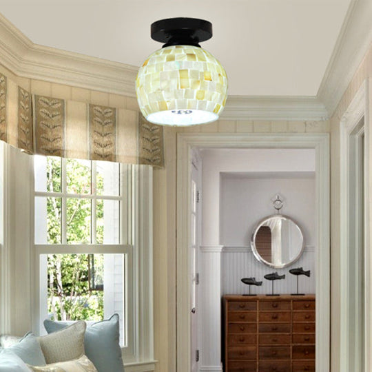 Beige Geometric Tiffany Mosaic Glass Flush Mount Ceiling Light with 1 Bulb - Unique & Stylish Design