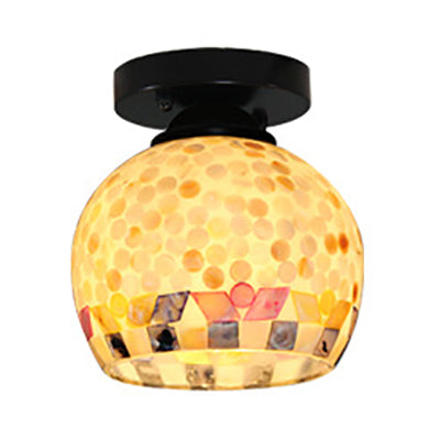 Beige Geometric Tiffany Mosaic Glass Flush Mount Ceiling Light with 1 Bulb - Unique & Stylish Design