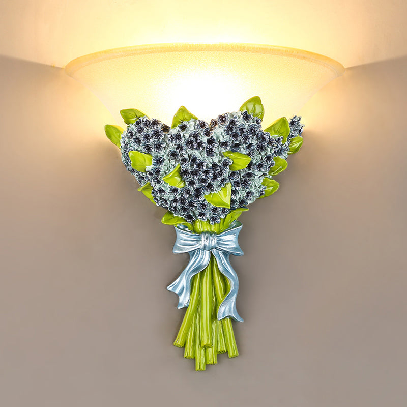 Contemporary Green Wall Mounted Sconce With Gypsophila Resin Fixture