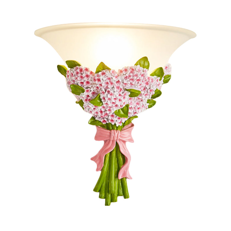 Frosted Glass Sconce Light - Modern White Wall Lamp With Gypsophila Bouquet Element